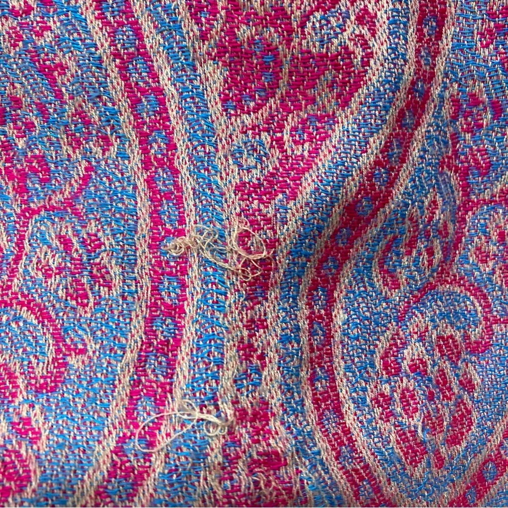 Pashmina Scarf Shawl Red and Gold Paisley 68” x 26” Not Counting Fringe